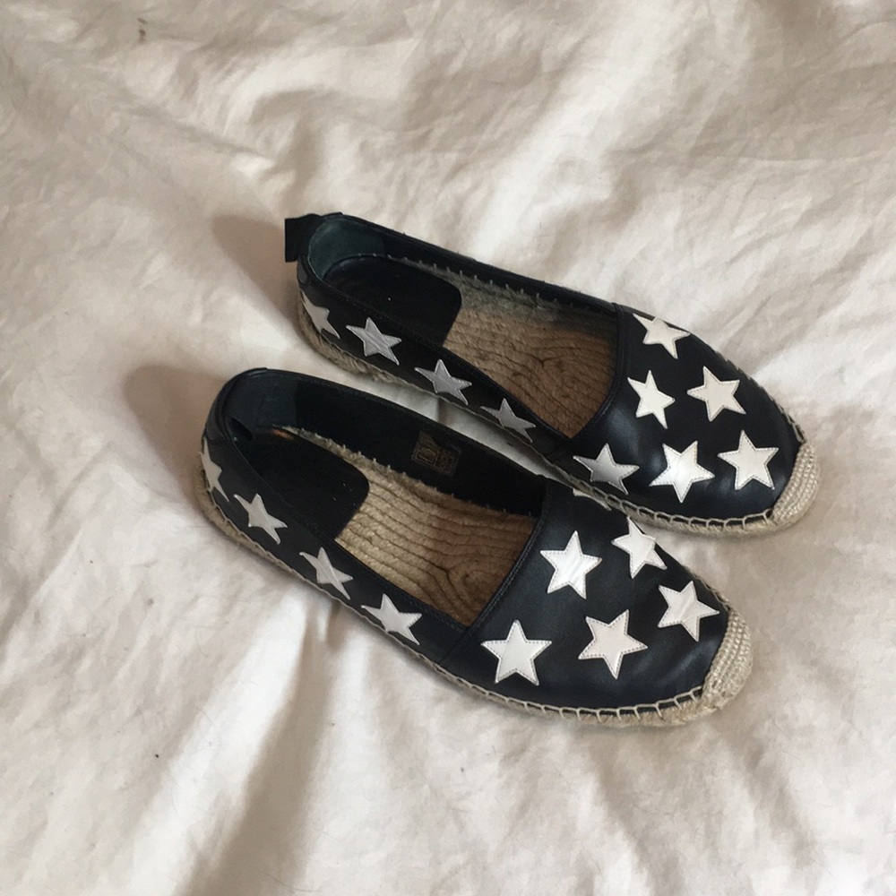 Saint Laurent Black Leather Star Espadrilles